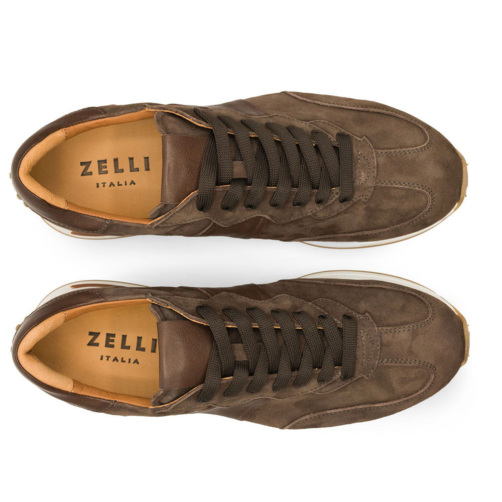 Lifestyle photo showing 66-265-NIC ROXI Suede & Calfskin Sneaker, Nicotine in use - Zelli Italia