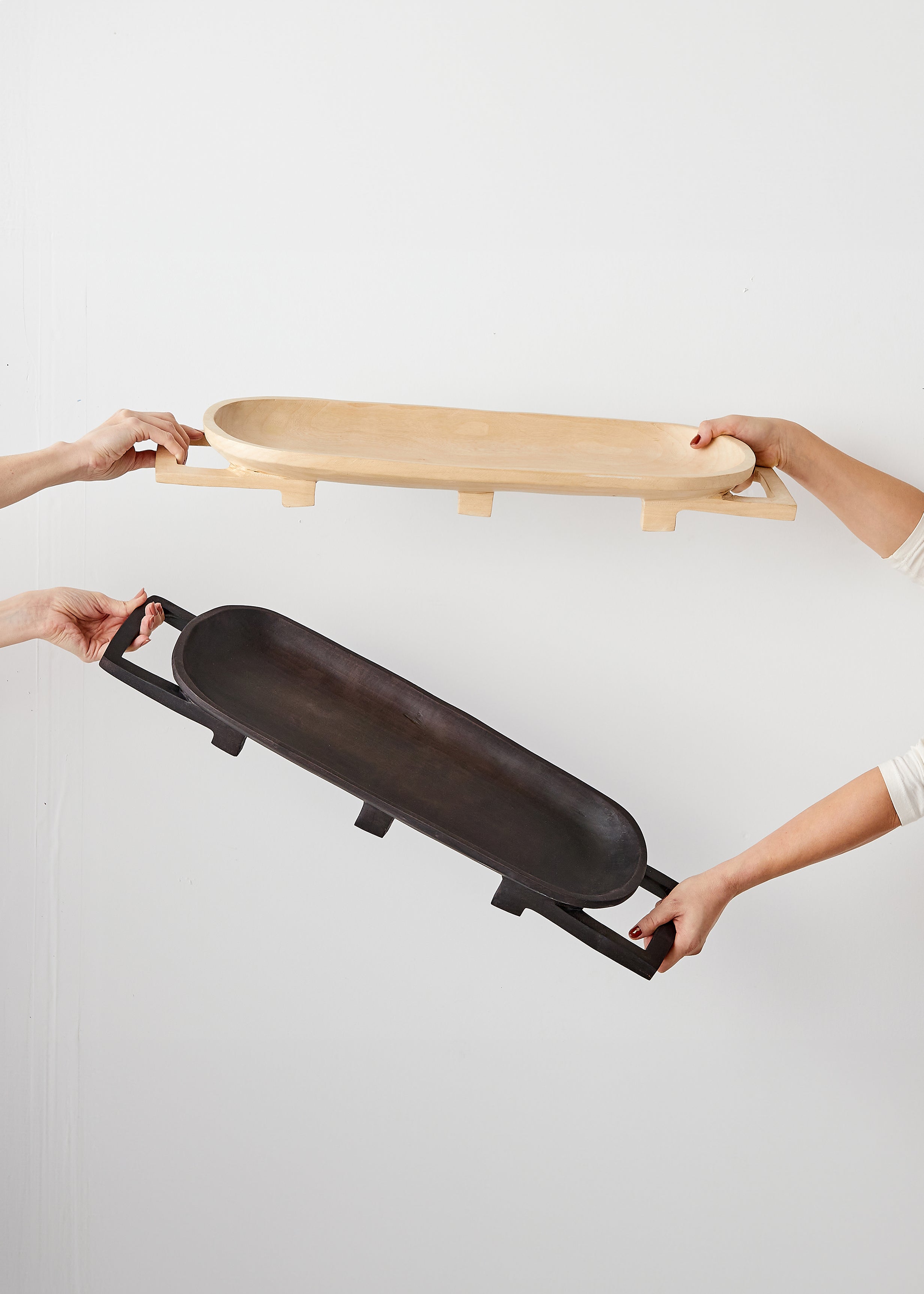 Close-up detail showing quality craftsmanship and materials - Swazi Long Wooden Serving Tray