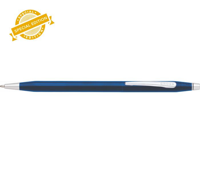 Lifestyle photo showing A.T. Cross Classic Century Glossy Translucent Blue PVD Ballpoint  in use - A.T. Cross