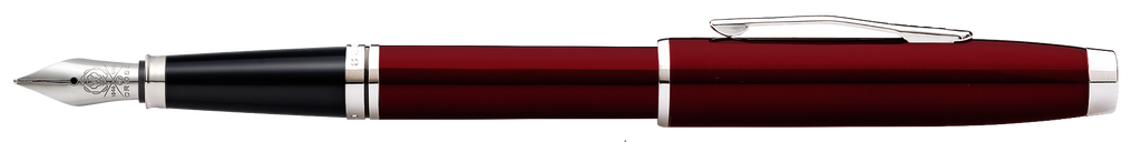 Lifestyle photo showing A.T. Cross Coventry Red Lacquer Fine Nib Fountain Pen - Smudge-Fr in use - A.T. Cross