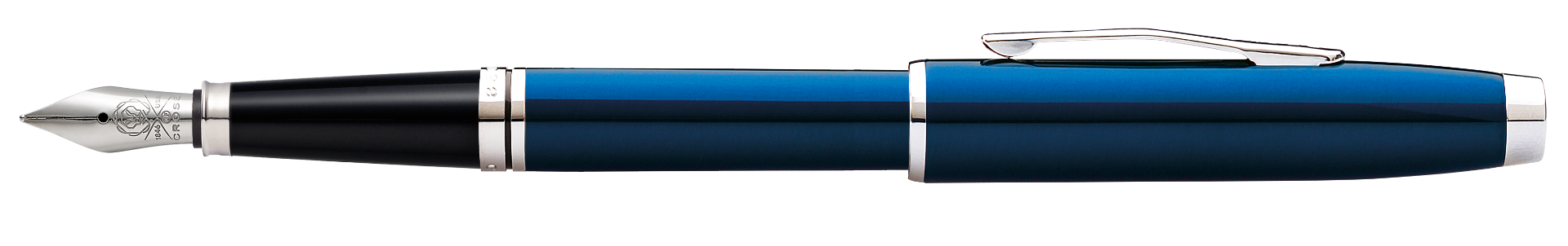 Lifestyle photo showing A.T. Cross Coventry Blue Lacquer Fine Nib Fountain Pen - Smudge-F in use - A.T. Cross