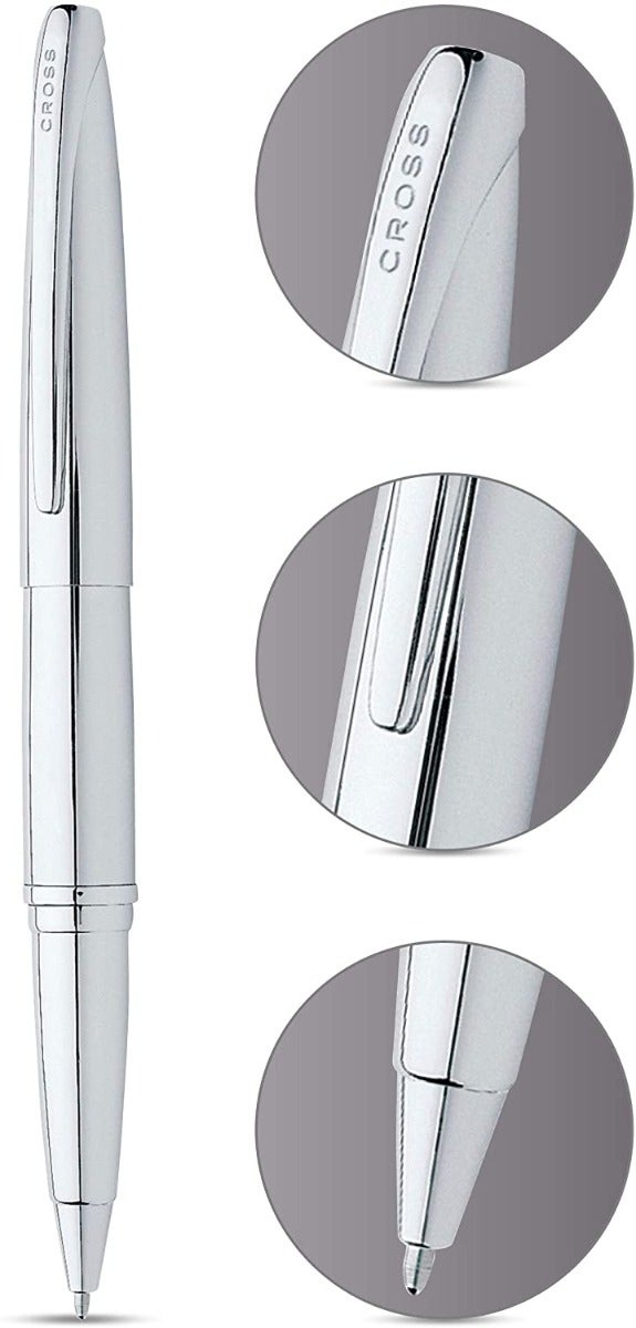Lifestyle photo showing A.T. Cross ATX Pure Chrome Rollerball Pen - Natural Left-Handed C in use - A.T. Cross