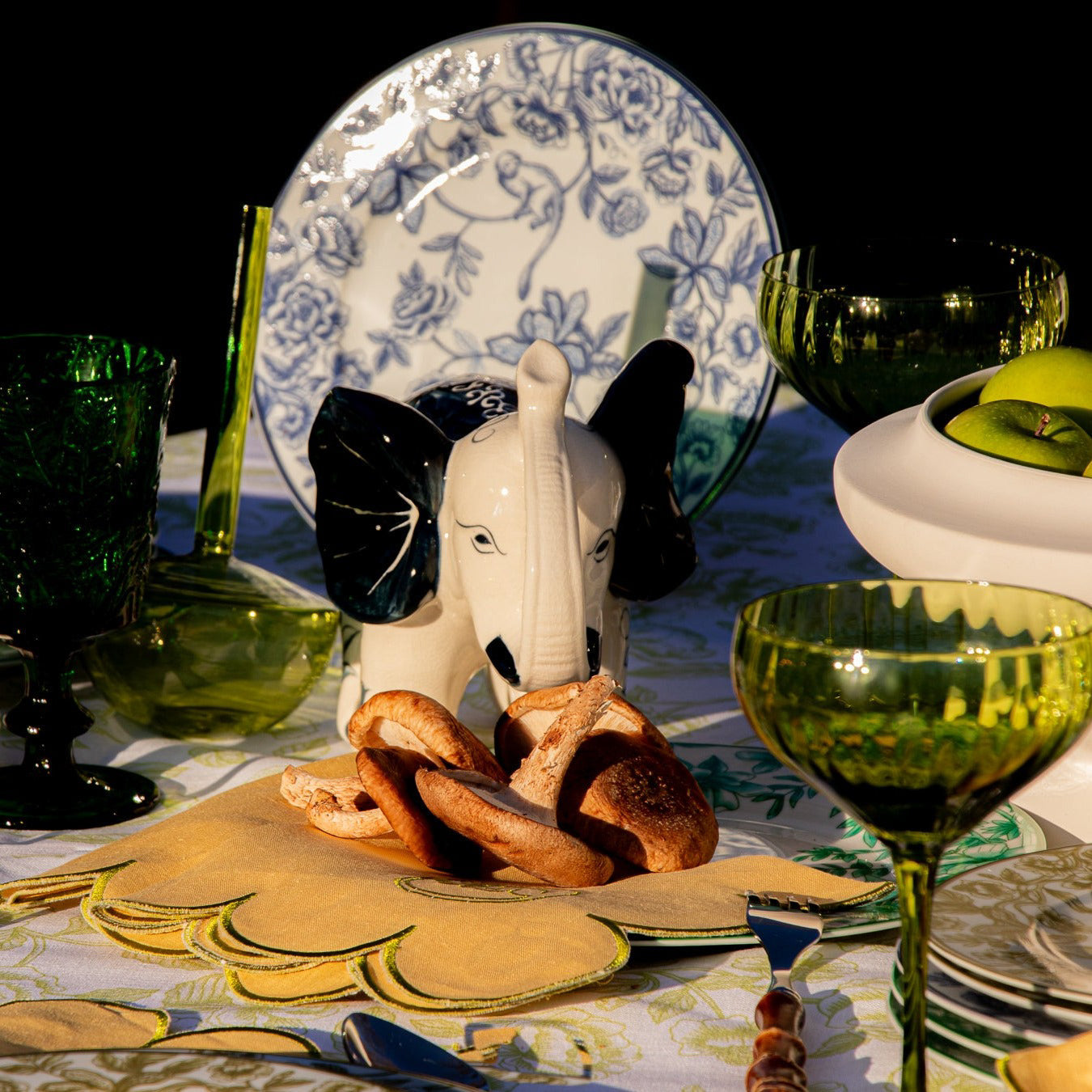 Lifestyle photo showing Bombay Blue Starter Plate - Set of 4 (+1 Bonus Plate) in use - Ro'Table