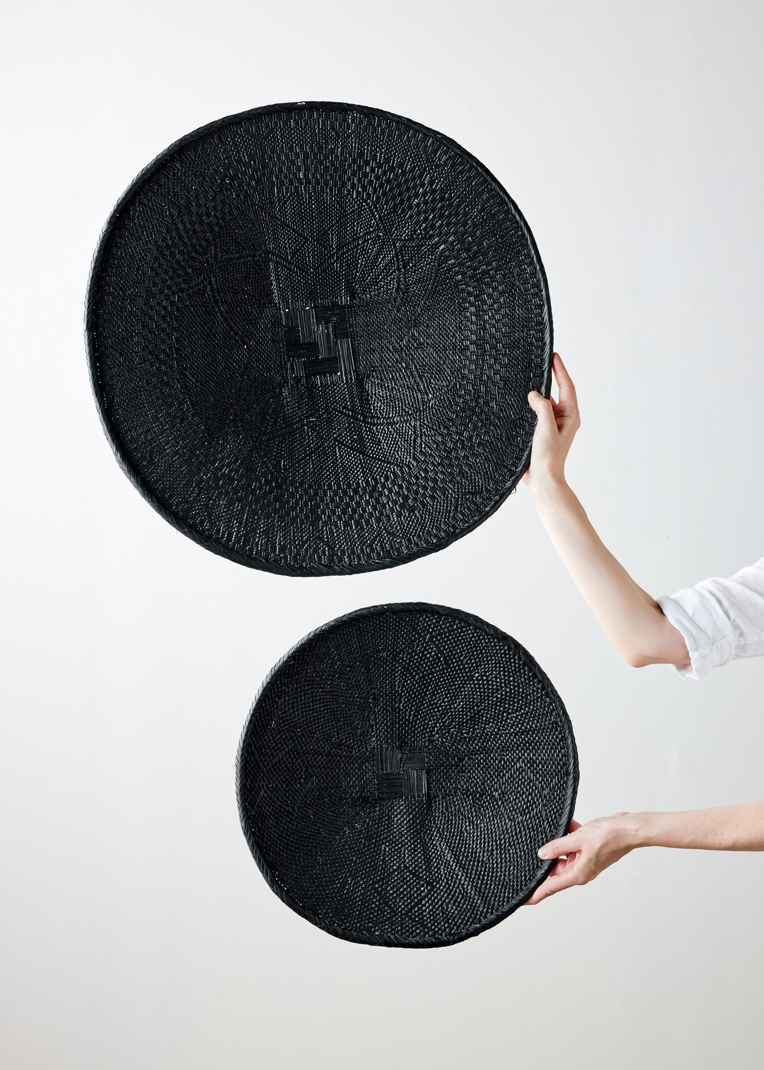 Product view 4 - Hand-Painted Black Binga Flat Basket - Kanju Interiors