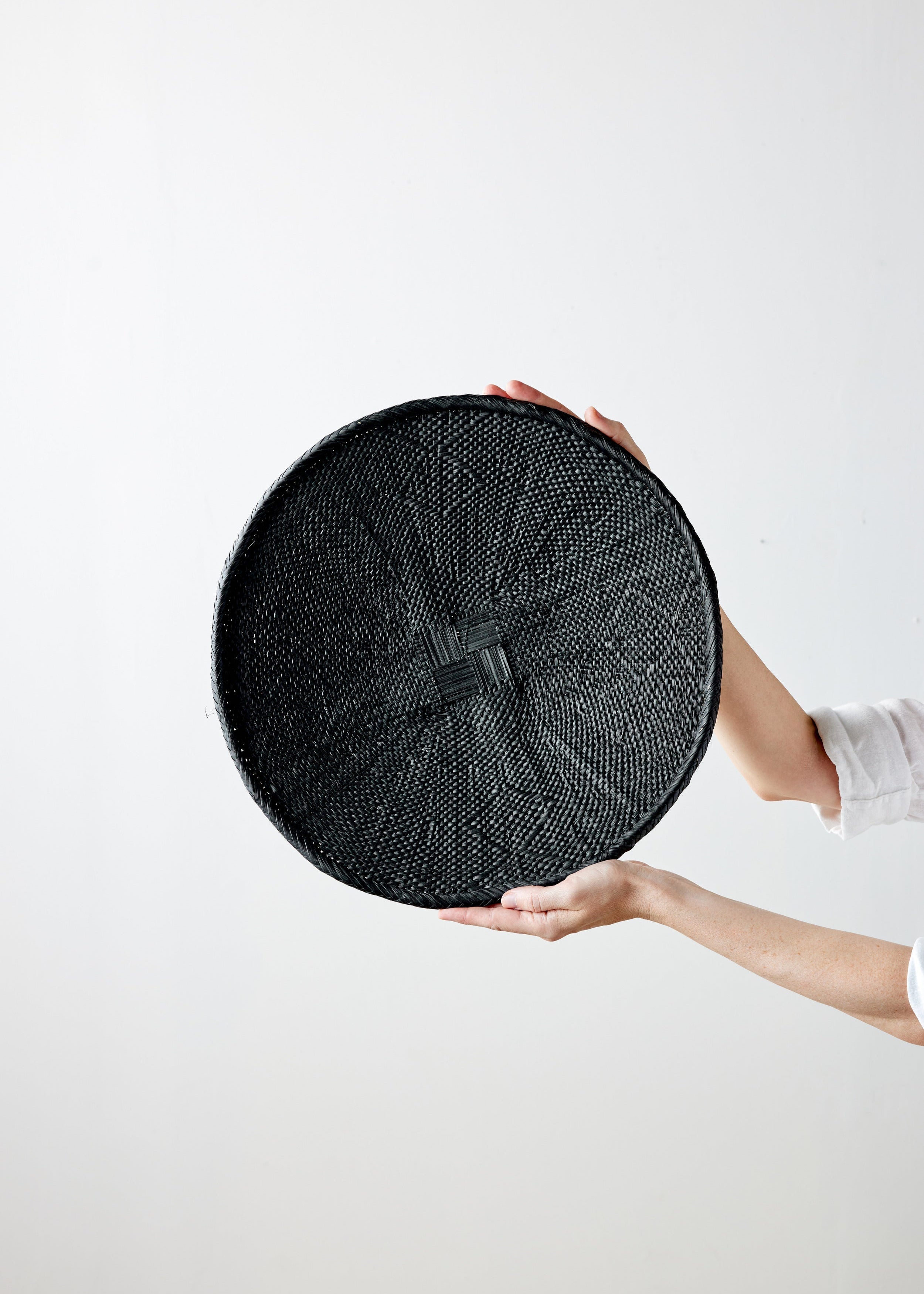 Hand-Painted Black Binga Flat Basket - premium quality - Kanju Interiors