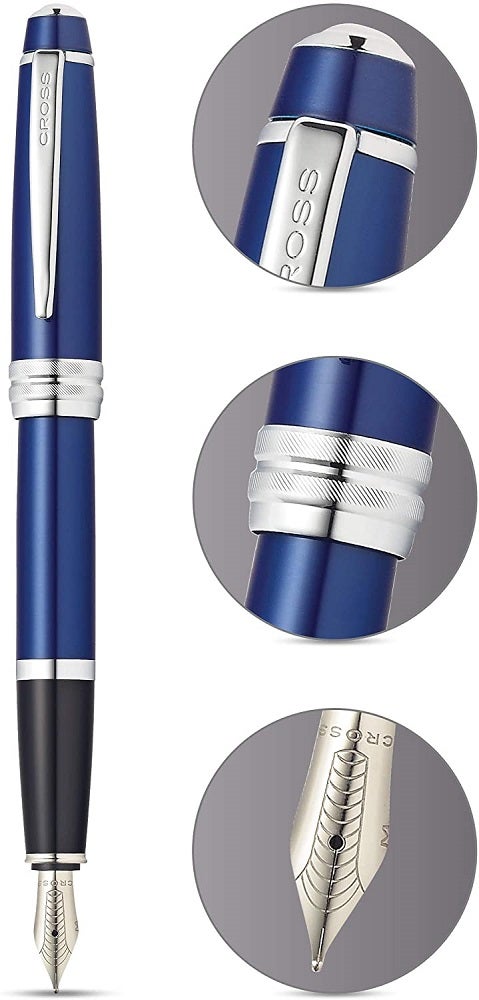 Product view 4 - A.T. Cross Bailey Blue Lacquer Stainless Steel Medium Nib Fountain Pen - A.T. Cross