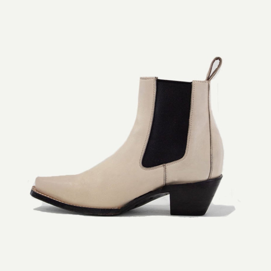 Close-up detail showing quality craftsmanship and materials - M-O-NINE The Sandra Boot in Bone