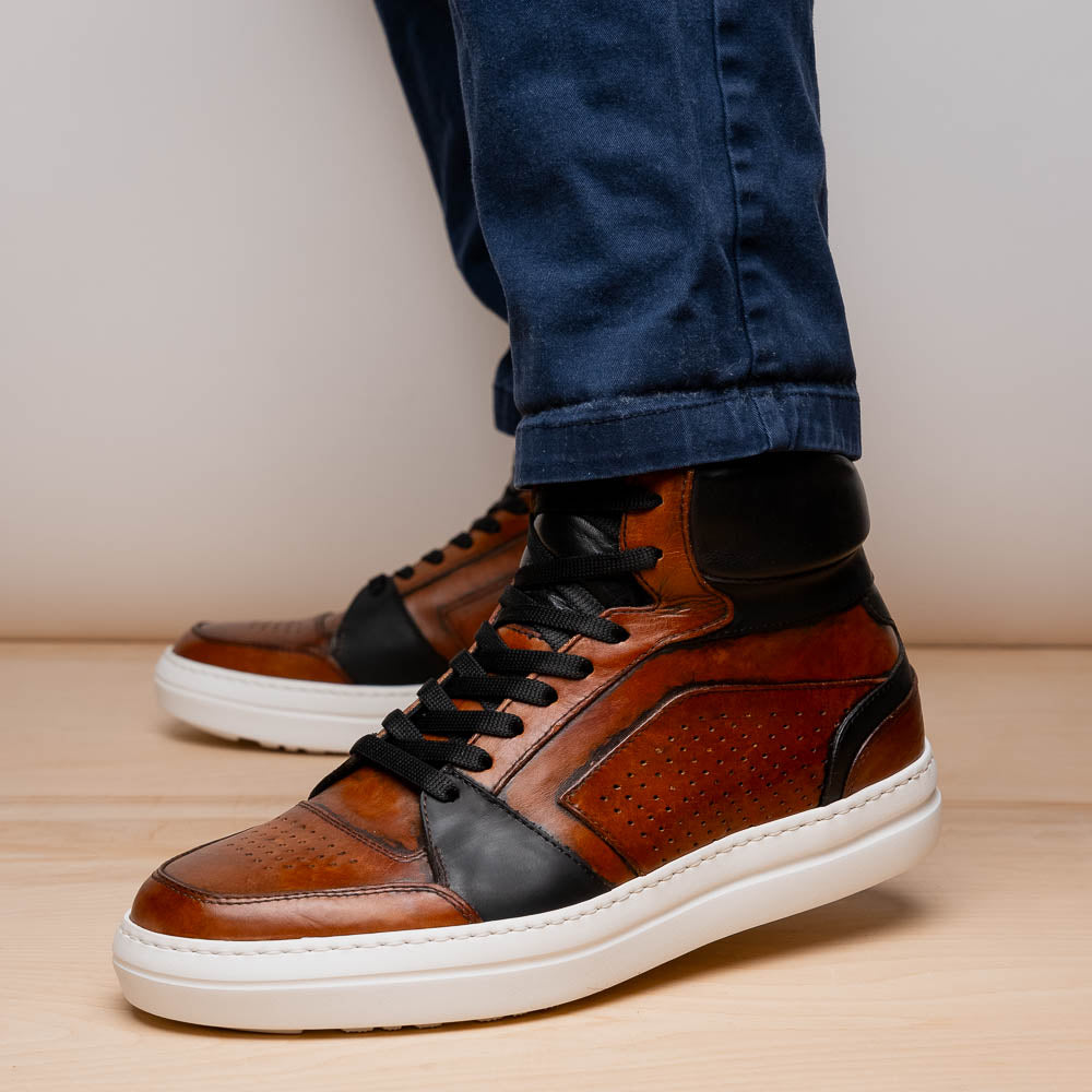 Product view 7 - 65-356-BRN BRAVO Italian Burnished Calfskin High Top Dress Sneaker Bla - Zelli Italia
