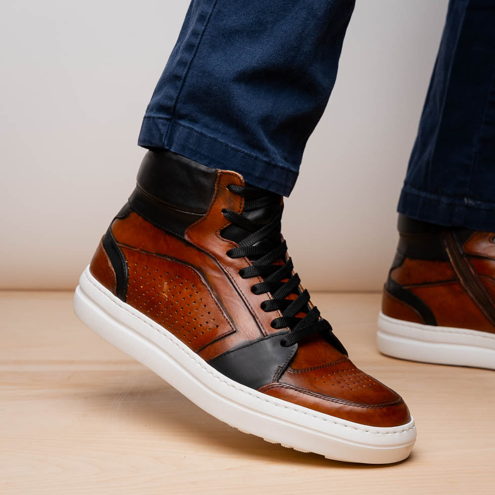 Product view 8 - 65-356-BRN BRAVO Italian Burnished Calfskin High Top Dress Sneaker Bla - Zelli Italia