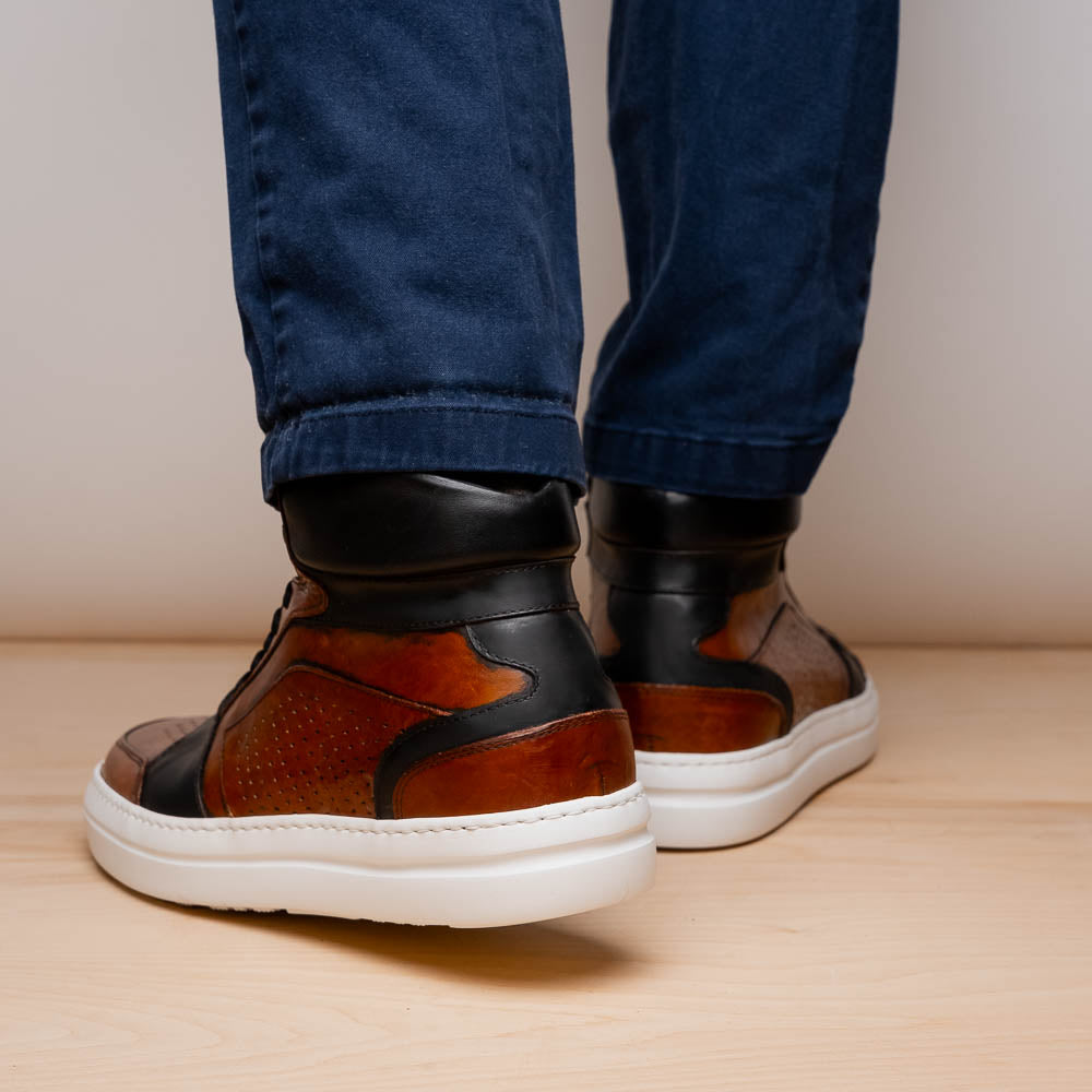 Product view 9 - 65-356-BRN BRAVO Italian Burnished Calfskin High Top Dress Sneaker Bla - Zelli Italia