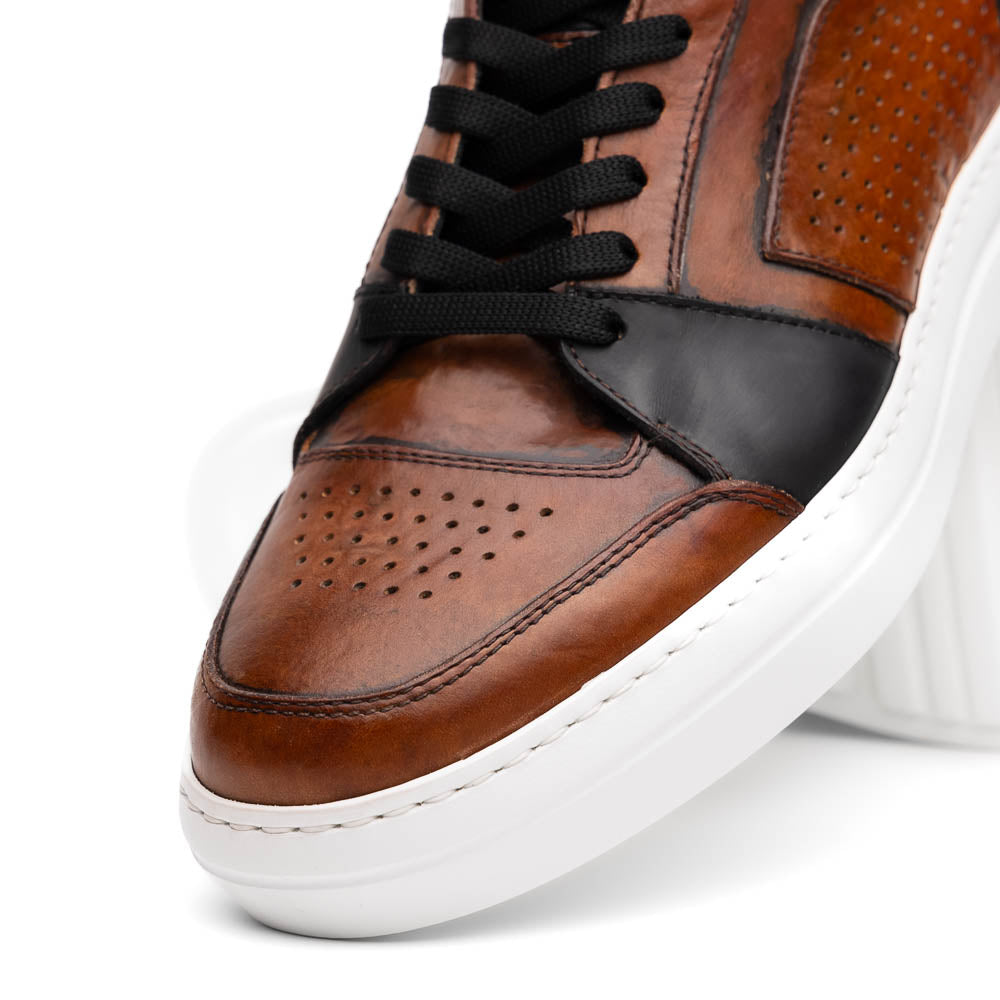 Product view 4 - 65-356-BRN BRAVO Italian Burnished Calfskin High Top Dress Sneaker Bla - Zelli Italia