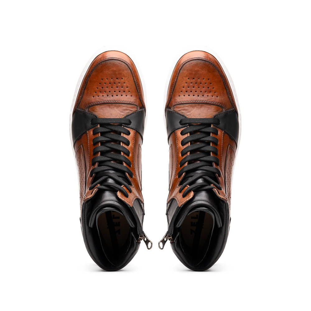 Product view 5 - 65-356-BRN BRAVO Italian Burnished Calfskin High Top Dress Sneaker Bla - Zelli Italia