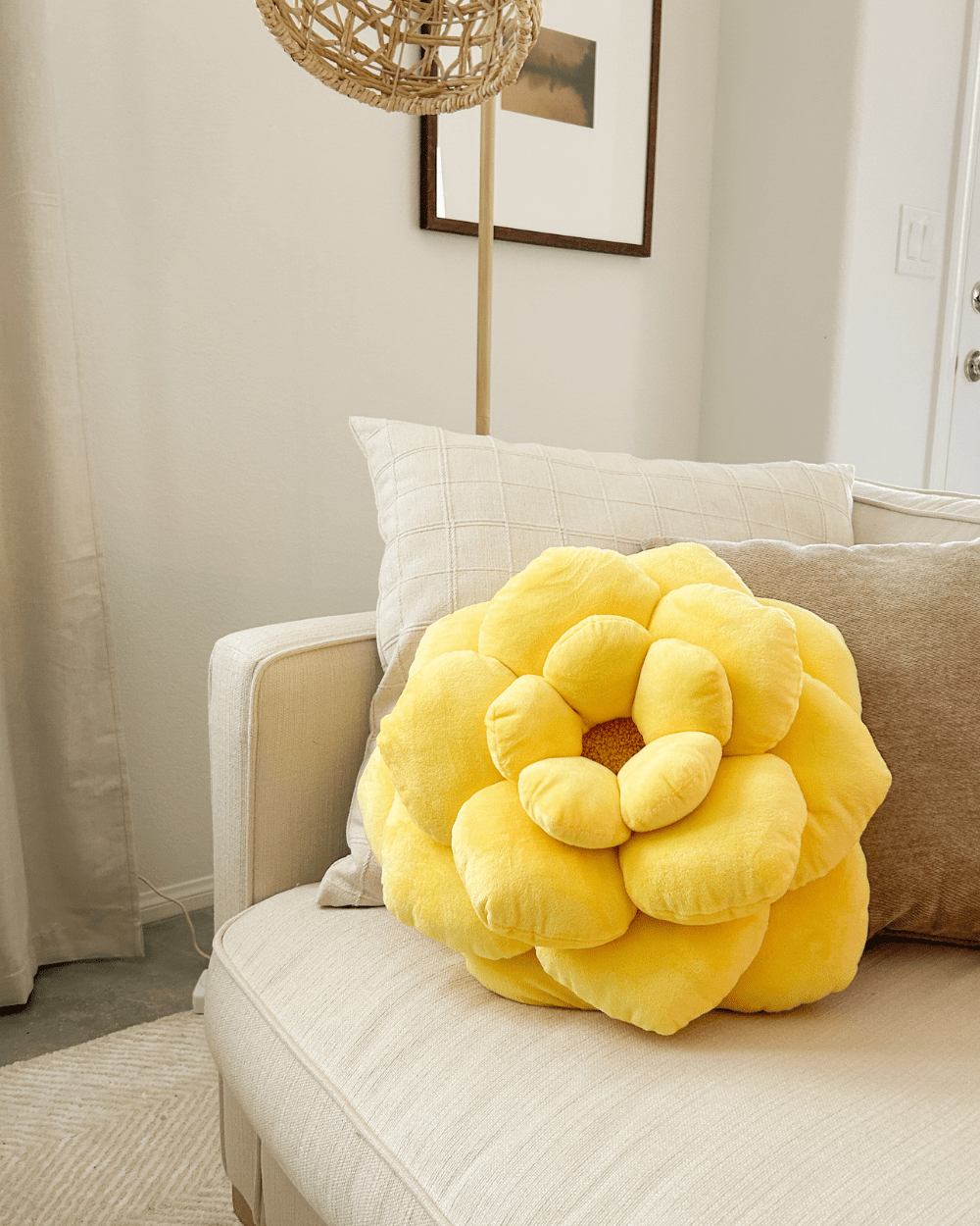 Close-up detail showing quality craftsmanship and materials - Camellia Plush Flower Pillow