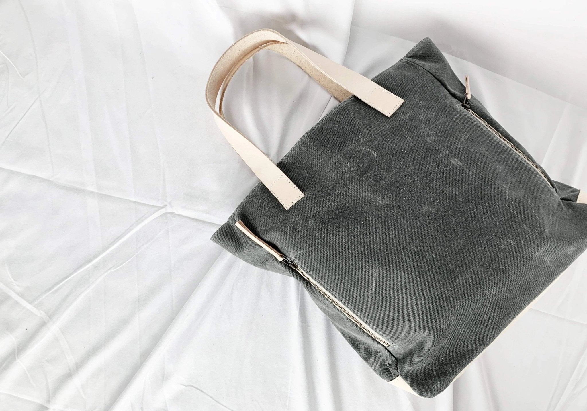 Premium tote bag with leather handles - sustainable everyday luxury - notebooks & honey