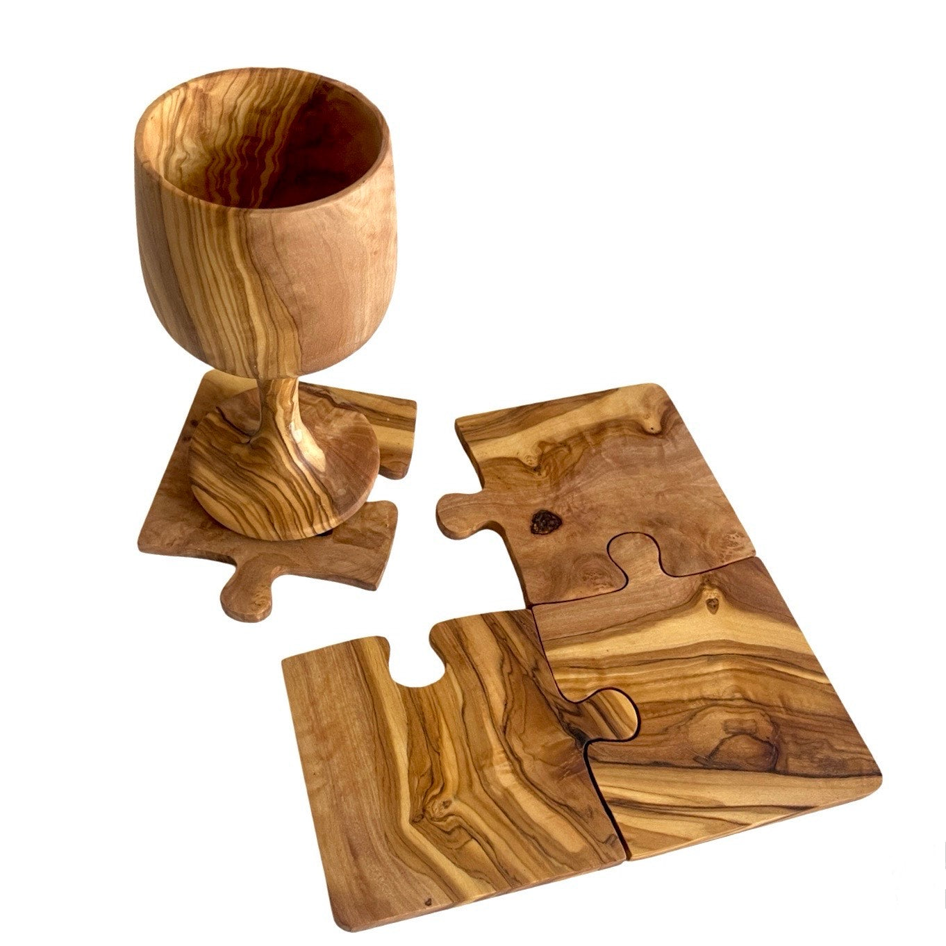 Olive Wood Coaster Puzzle 4-Pcs Set. - premium quality - Choixe