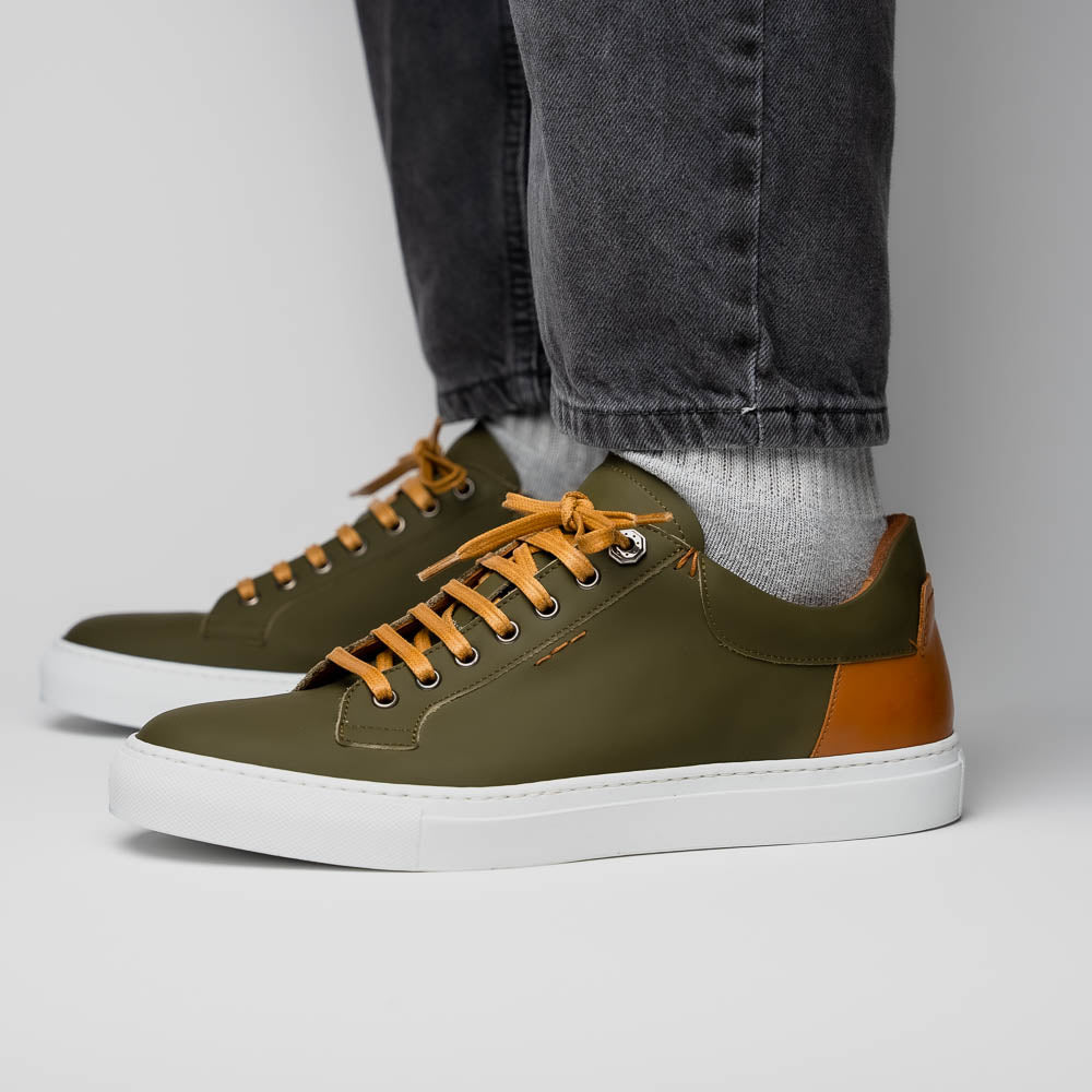 Product view 6 - 65-229-OLV Diaz Rubberized Calfskin Sneaker Olive Green - Zelli Italia