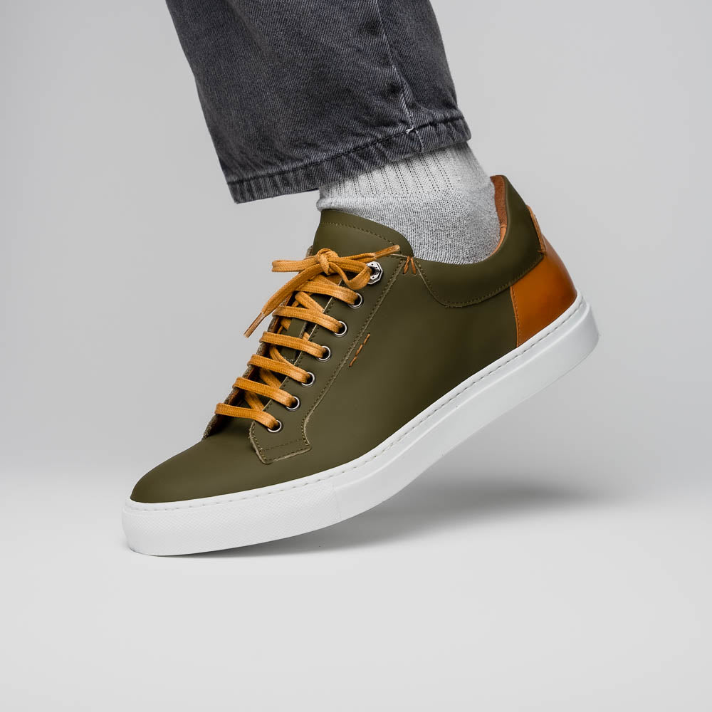 Product view 7 - 65-229-OLV Diaz Rubberized Calfskin Sneaker Olive Green - Zelli Italia