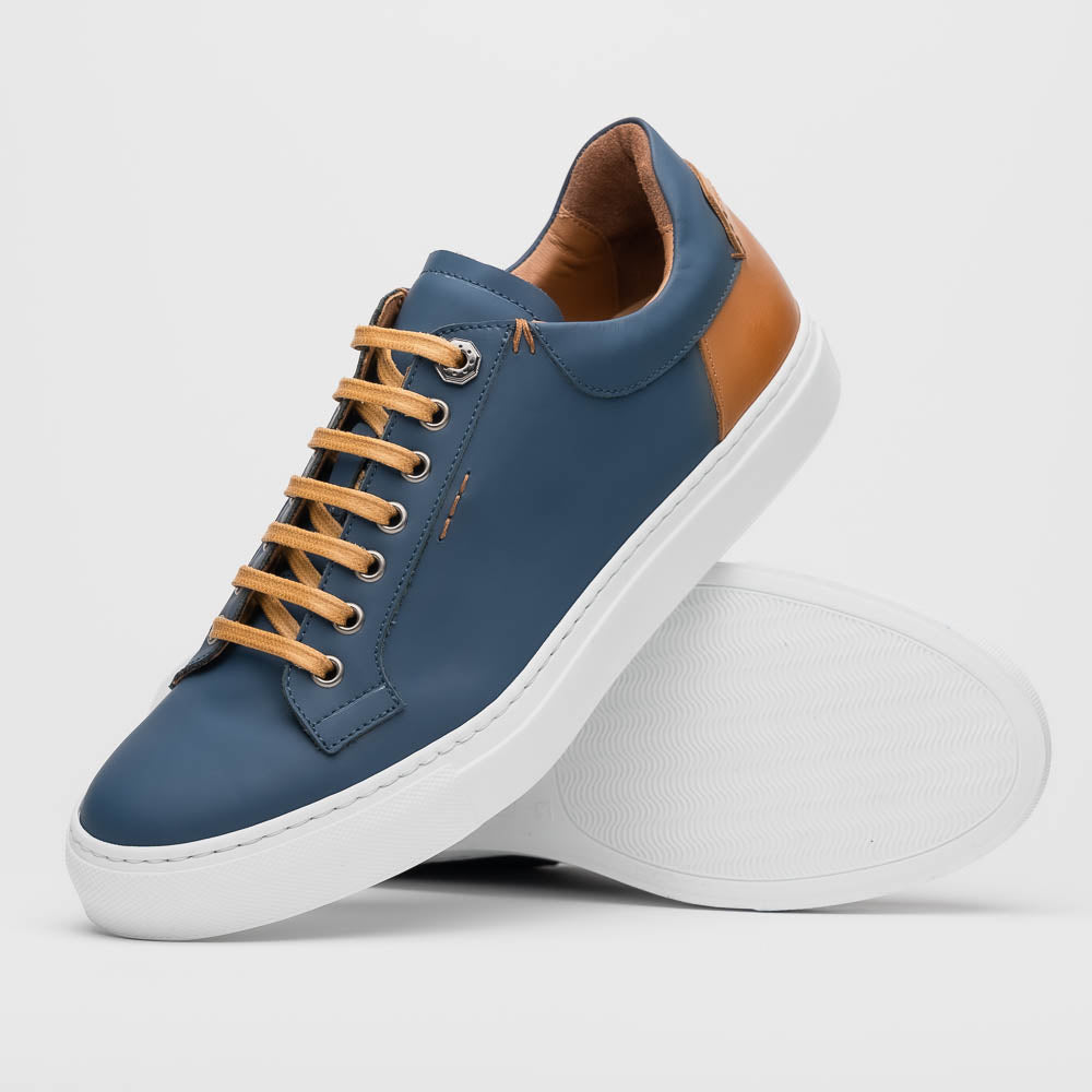 Close-up detail showing quality craftsmanship and materials - 65-229-NVY Diaz Rubberized Calfskin Sneaker Navy
