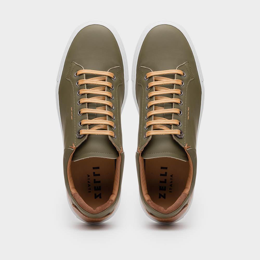 Product view 4 - 65-229-OLV Diaz Rubberized Calfskin Sneaker Olive Green - Zelli Italia