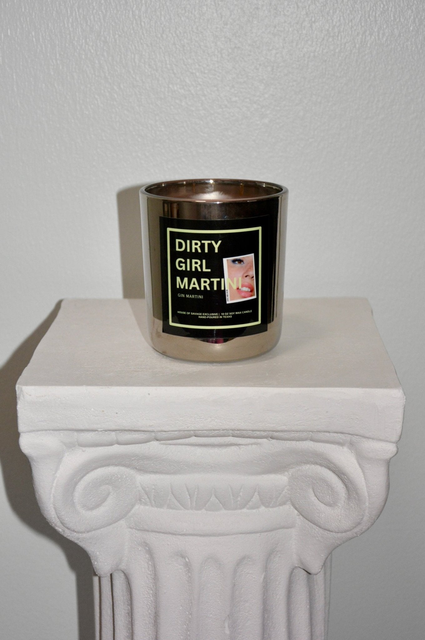 Lifestyle photo showing DIRTY GIRL MARTINI CANDLE in use - House of Savage