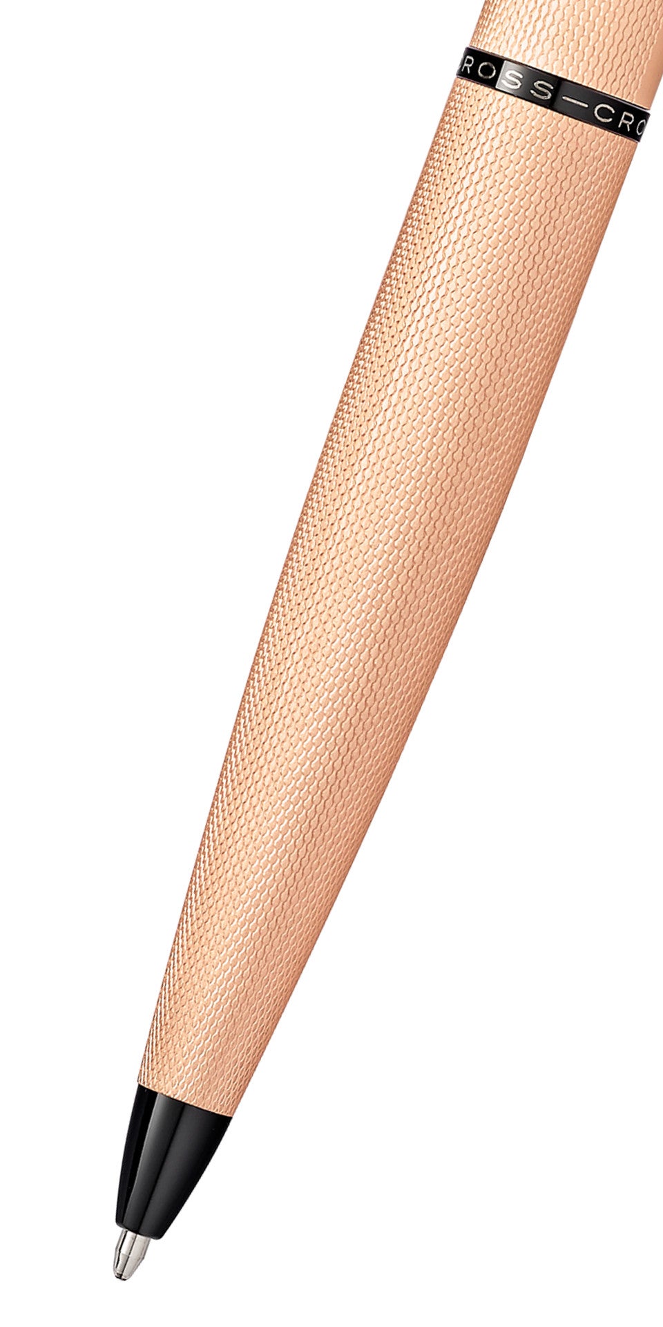Close-up detail showing quality craftsmanship and materials - A.T. Cross ATX Brushed Rose Gold Ballpoint Pen - Comfortable