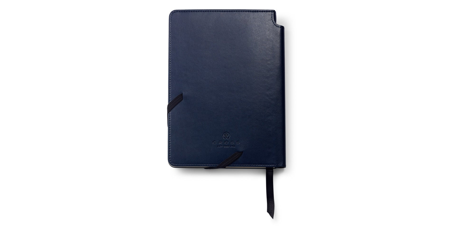 Lifestyle photo showing A.T. Cross Medium Midnight Blue Journal - Natural Left-Handed Com in use - A.T. Cross