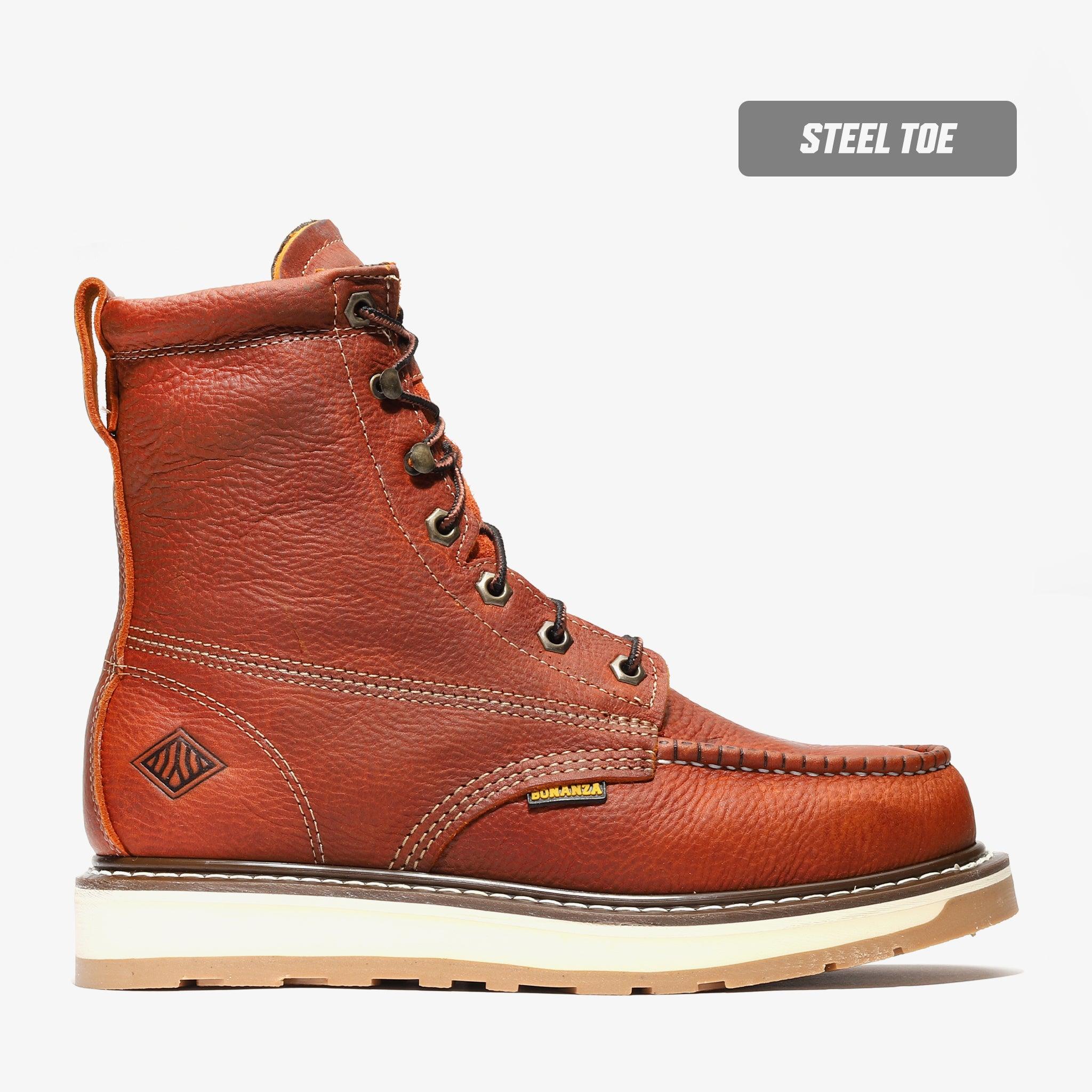 Close-up detail showing quality craftsmanship and materials - Bonanza Boots FRONTIER DUAL 8" MOC TOE (STEEL TOE)
