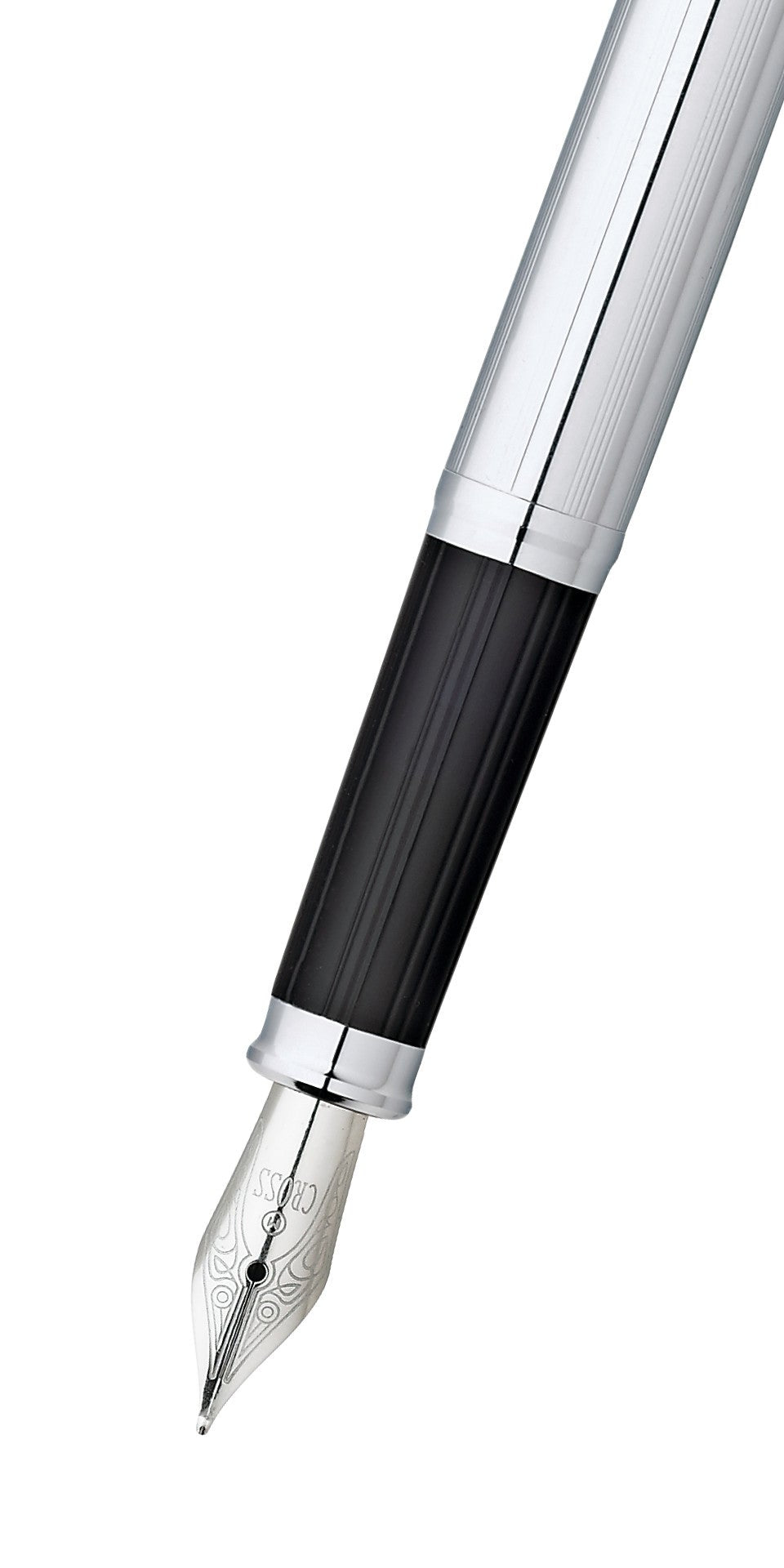 Close-up detail showing quality craftsmanship and materials - A.T. Cross Century II Lustrous Chrome Fine Nib Fountain Pen 