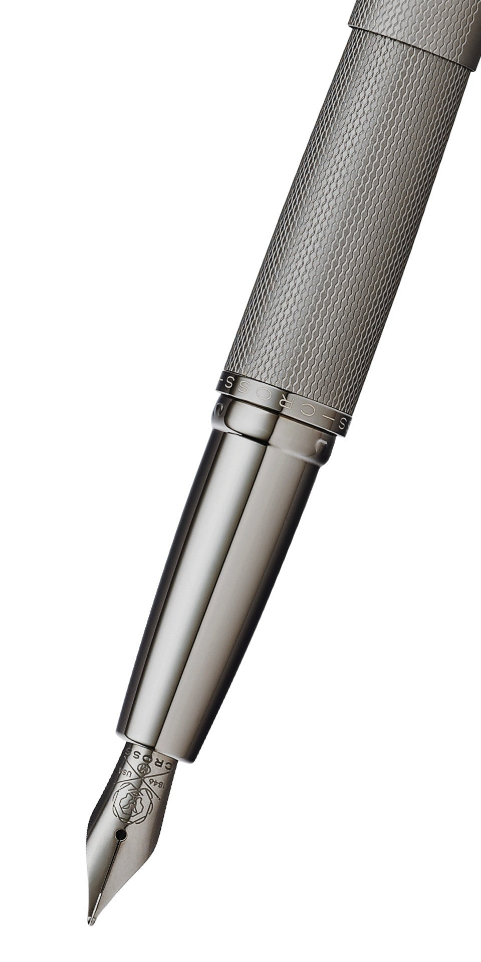 Close-up detail showing quality craftsmanship and materials - A.T. Cross ATX Sandblasted Titanium Gray Stainless Steel Med