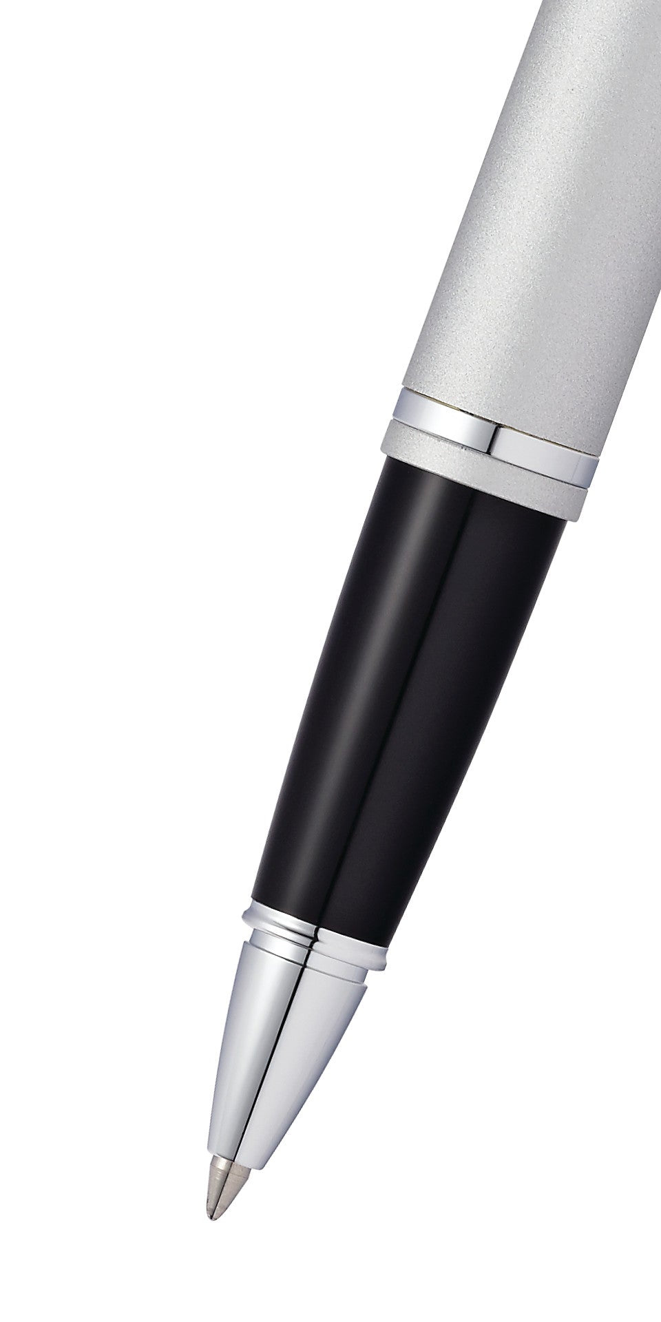 Close-up detail showing quality craftsmanship and materials - A.T. Cross Calais Satin Chrome Rollerball Pen - Natural Left