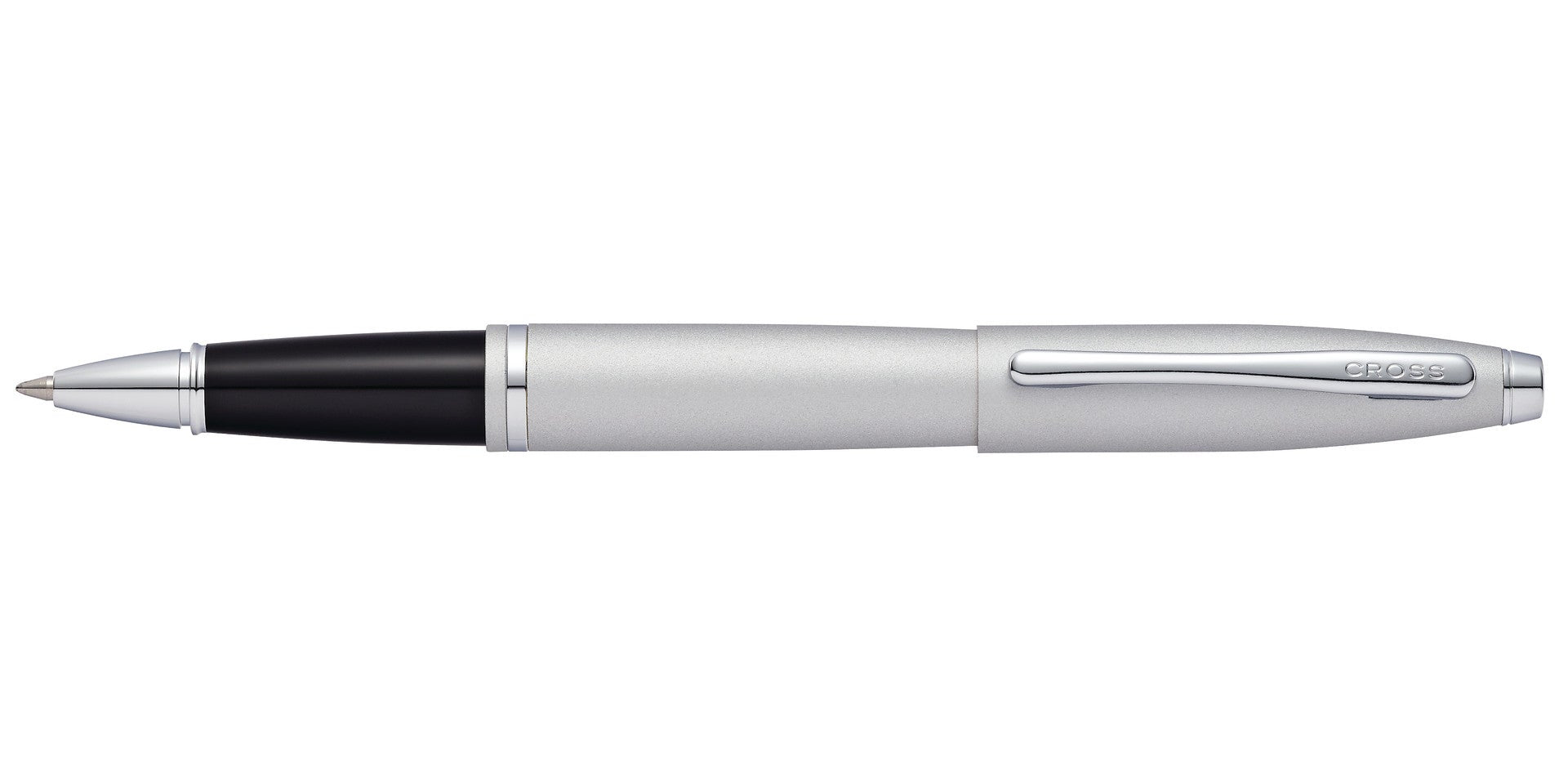 Lifestyle photo showing A.T. Cross Calais Satin Chrome Rollerball Pen - Natural Left-Hand in use - A.T. Cross