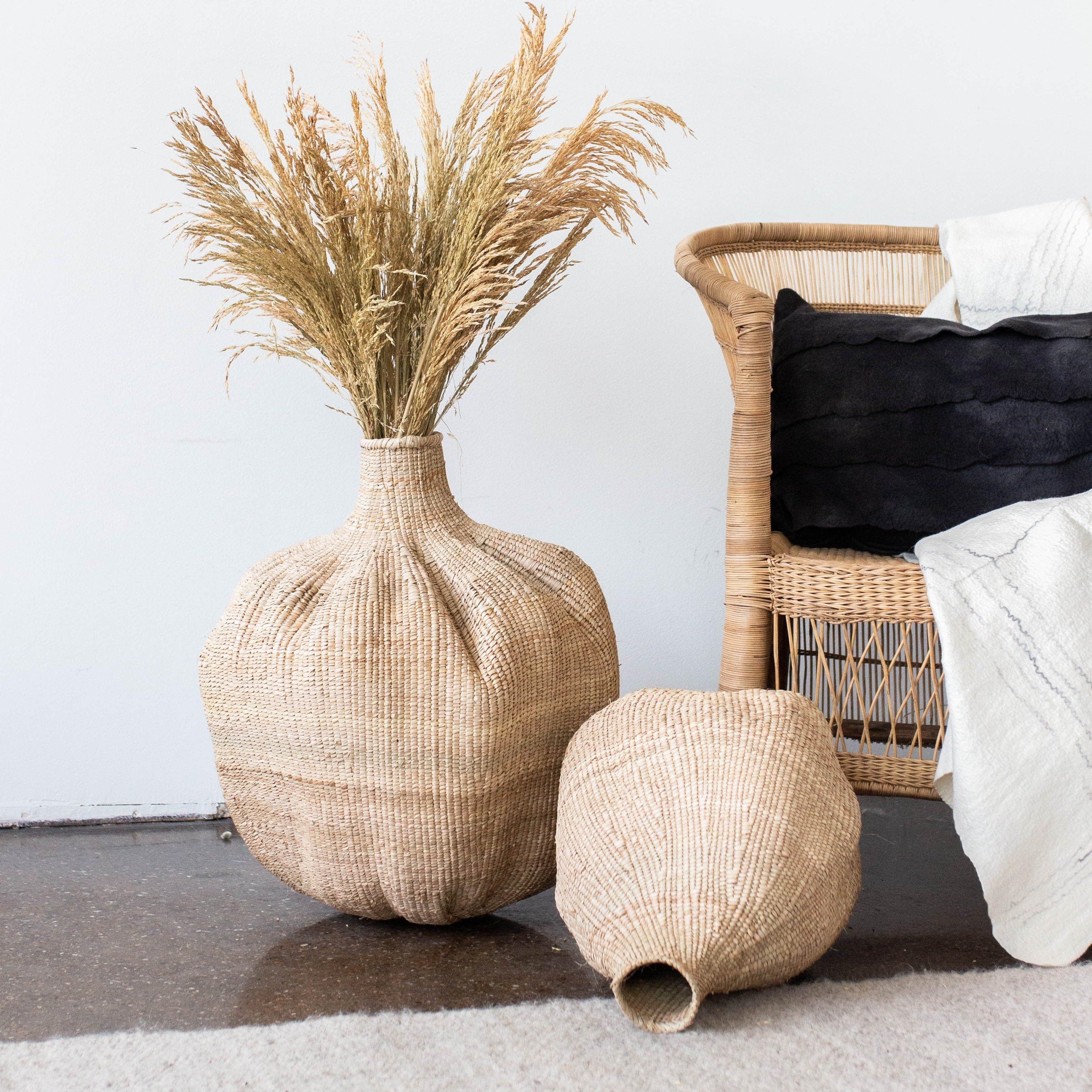 Close-up detail showing quality craftsmanship and materials - Ilala Garlic Gourd Handwoven African Basket