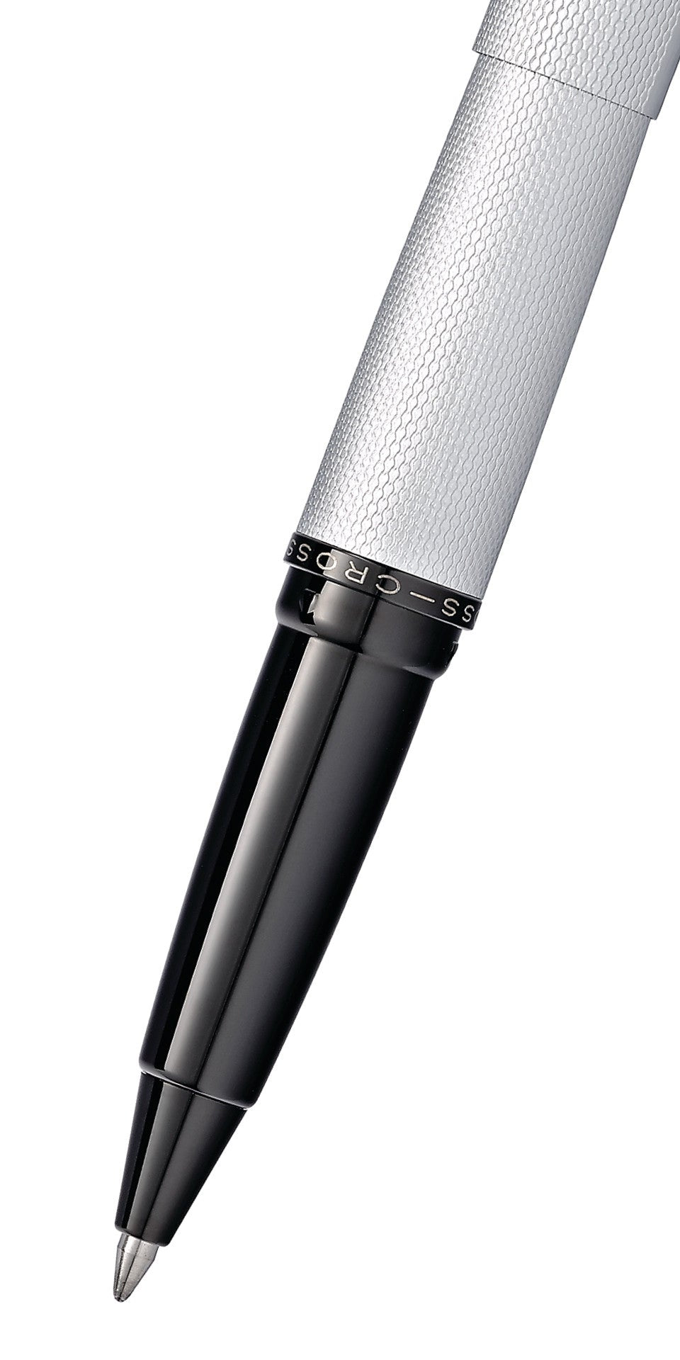 Close-up detail showing quality craftsmanship and materials - A.T. Cross ATX Brushed Chrome Rollerball Pen - Natural Left-
