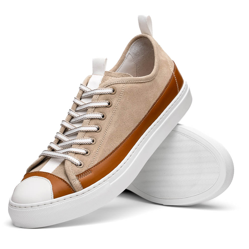 Close-up detail showing quality craftsmanship and materials - LANDO Sueded Calfskin Sneaker Taupe