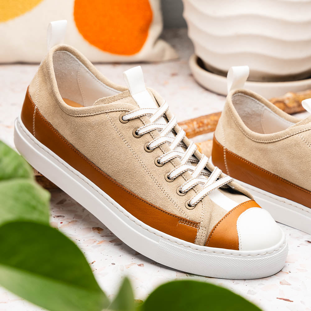 Product view 9 - LANDO Sueded Calfskin Sneaker Taupe - Zelli Italia