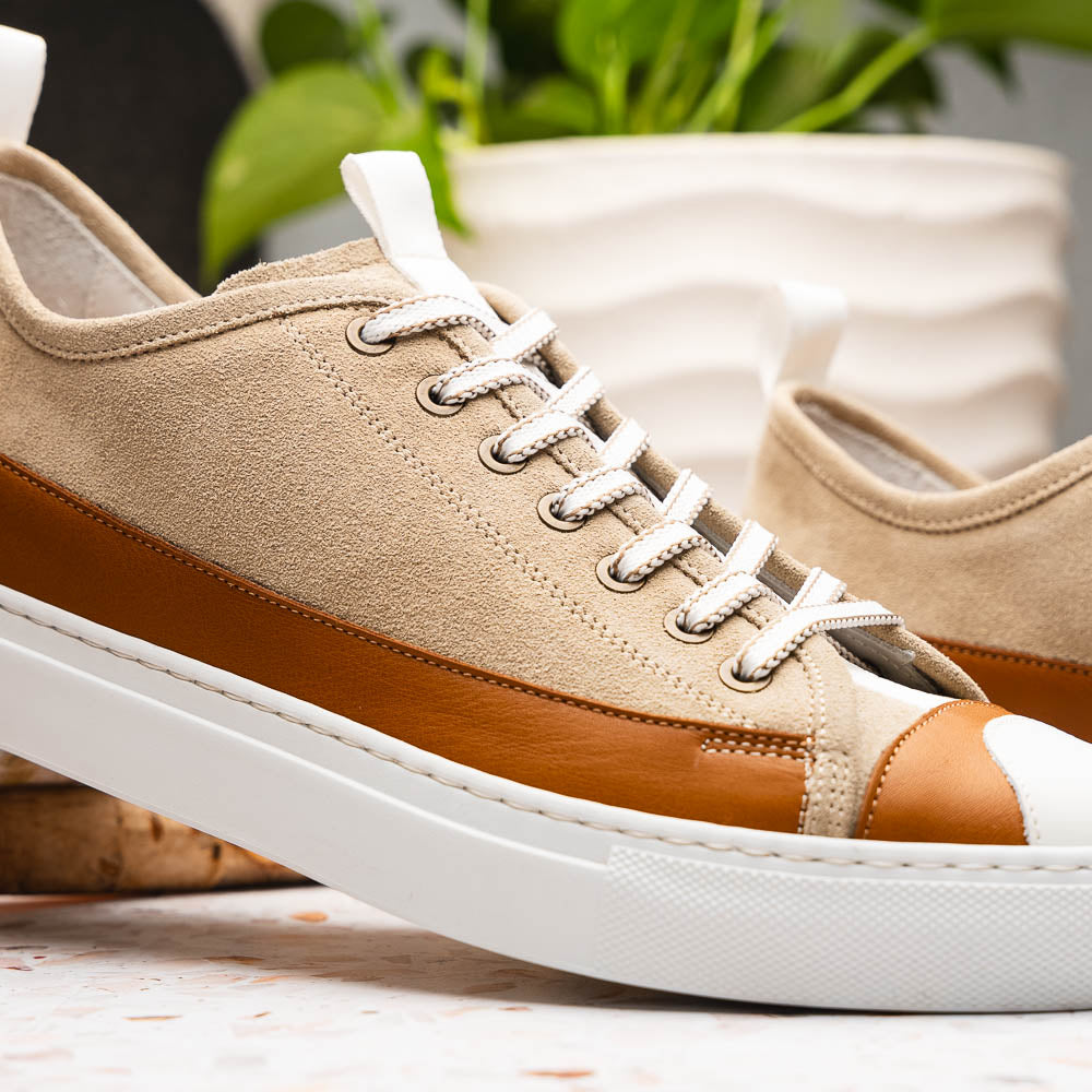 Product view 10 - LANDO Sueded Calfskin Sneaker Taupe - Zelli Italia