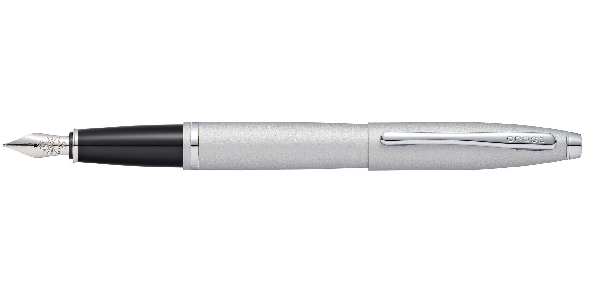 Lifestyle photo showing A.T. Cross Calais Satin Chrome Stainless Steel Medium Nib Fountai in use - A.T. Cross