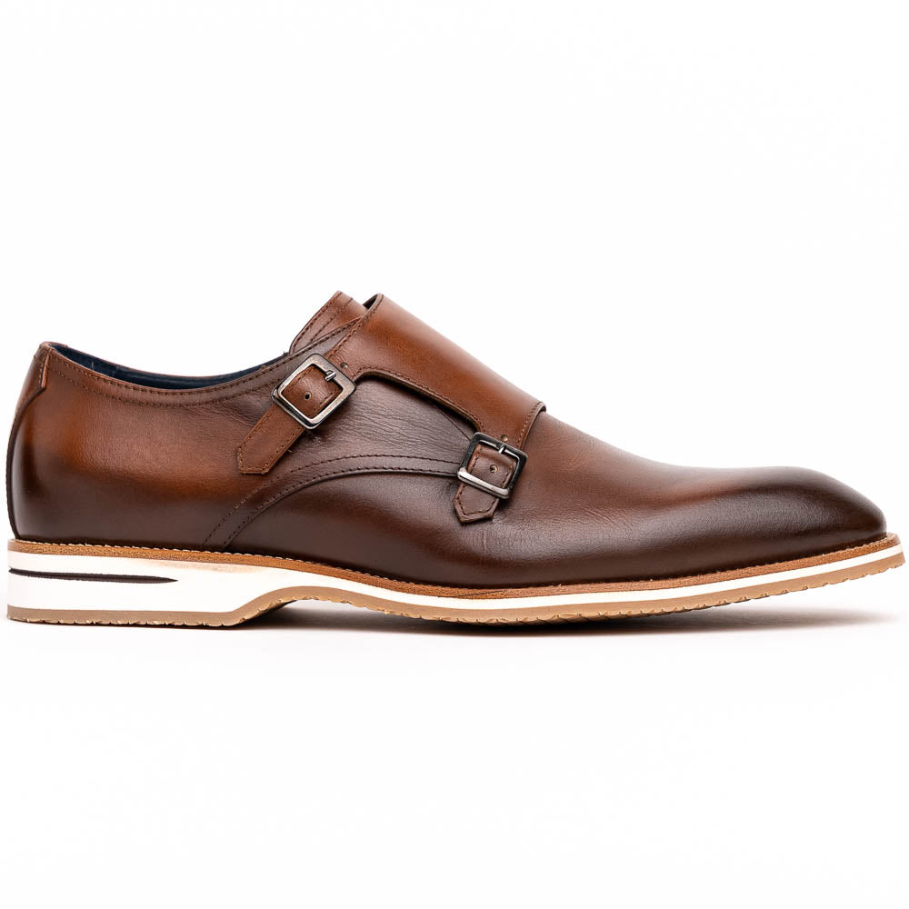 55-103-BRN LEGERRA Hand Burnished Italian Calfskin Monkstrap, Brown - premium quality - Zelli Italia
