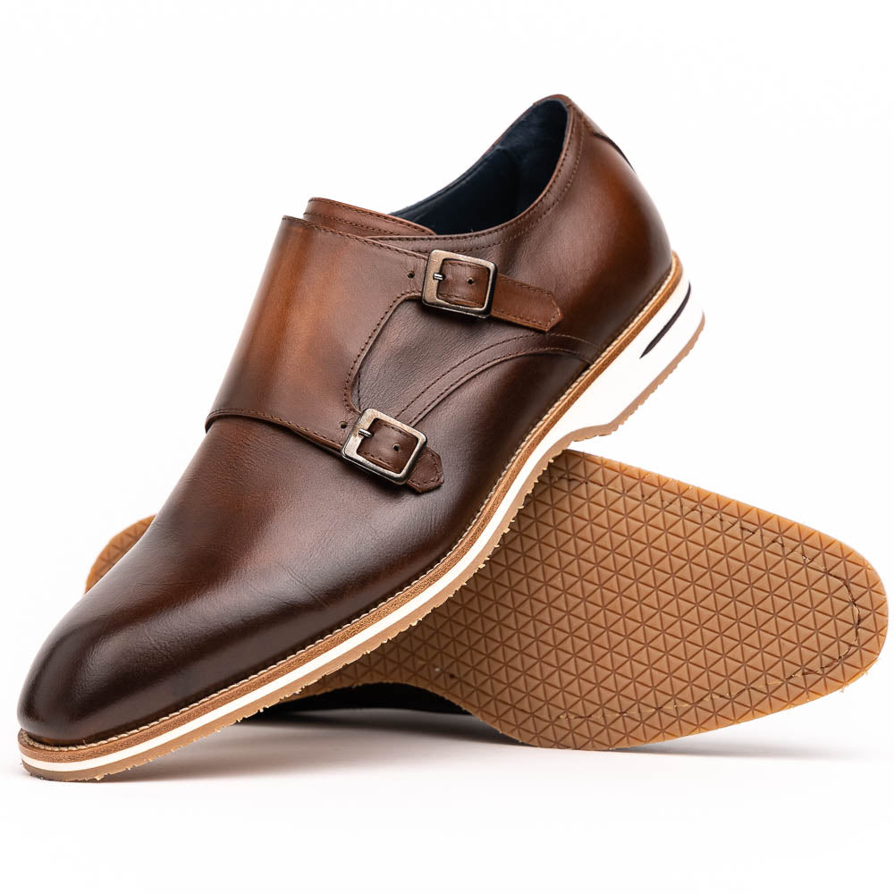 Close-up detail showing quality craftsmanship and materials - 55-103-BRN LEGERRA Hand Burnished Italian Calfskin Monkstrap