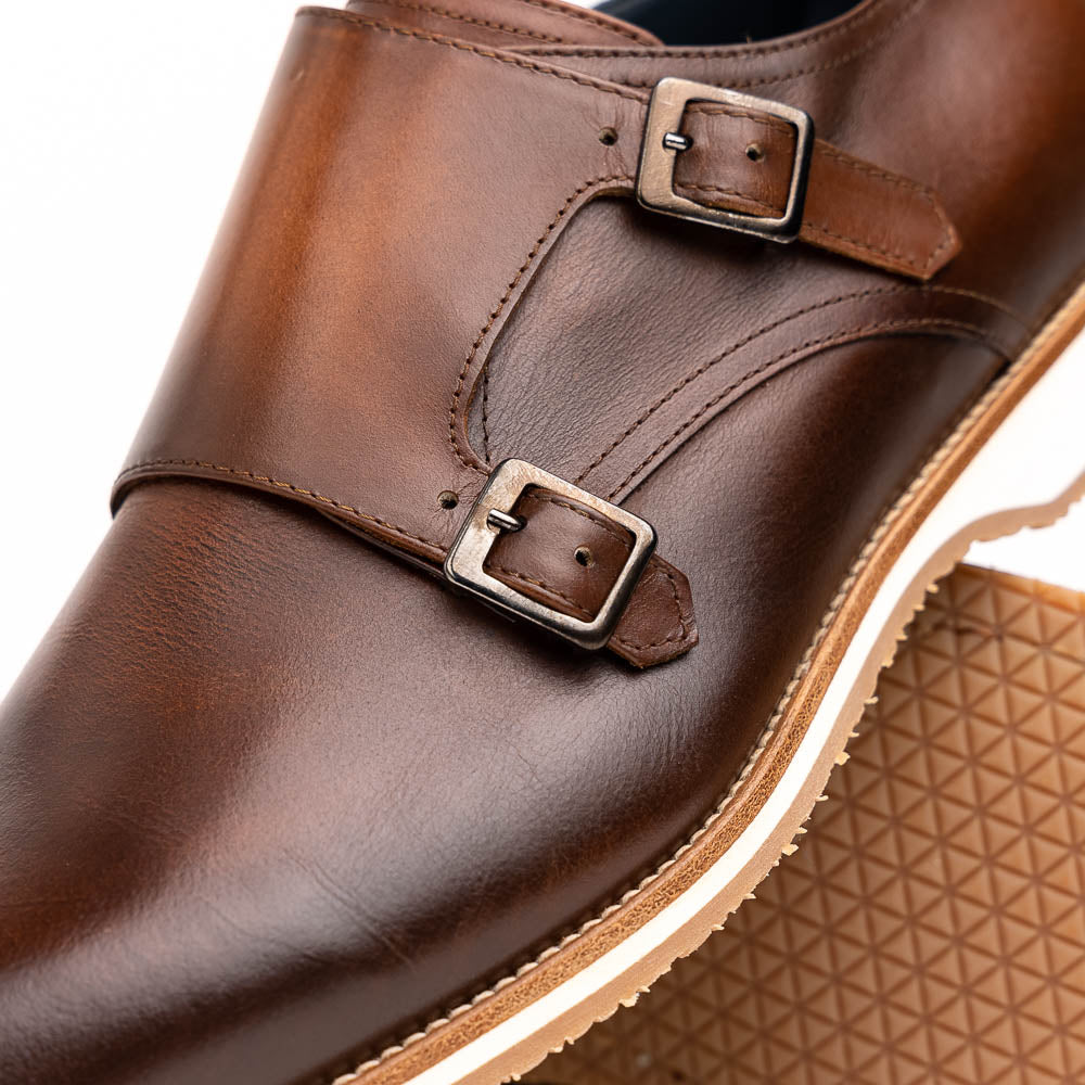 Product view 10 - 55-103-BRN LEGERRA Hand Burnished Italian Calfskin Monkstrap, Brown - Zelli Italia
