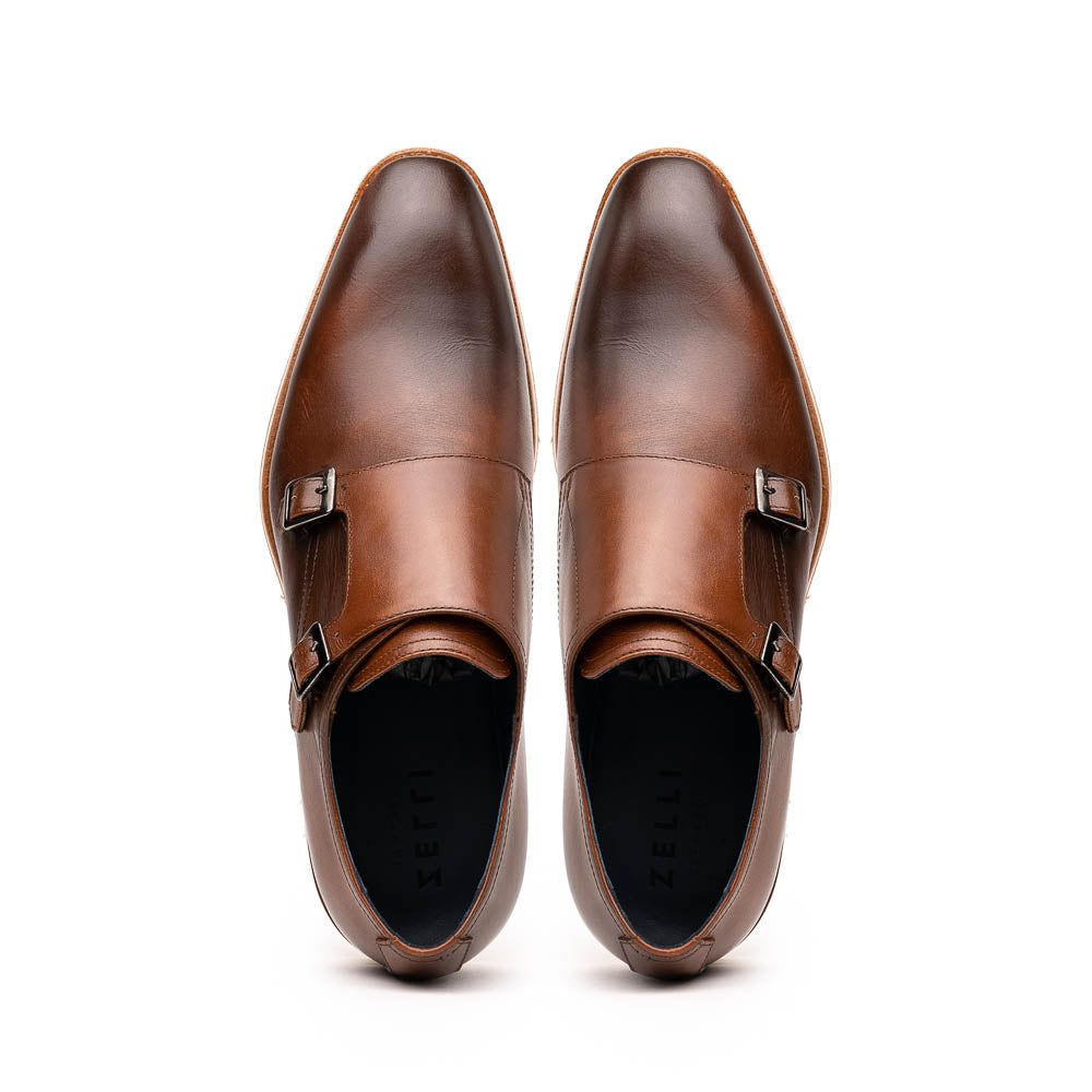Product view 4 - 55-103-BRN LEGERRA Hand Burnished Italian Calfskin Monkstrap, Brown - Zelli Italia