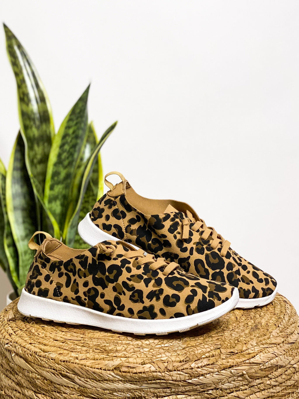 Lifestyle photo showing Mayo Sneaker in Leopard in use - Naughty Monkey