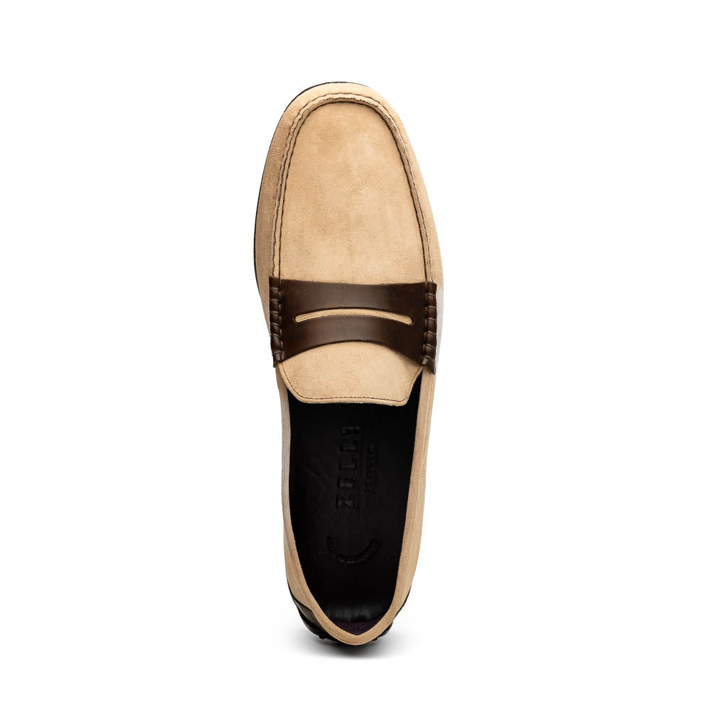 Product view 4 - 36-300-BON MONZA Sueded Italian Calfskin Driver Bone / Chestnut - Zelli Italia