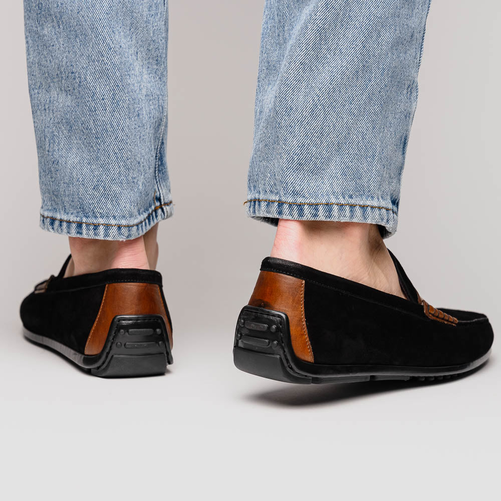 Product view 13 - 36-300-BLK MONZA Sueded Italian Calfskin Driver Black / Chestnut - Zelli Italia