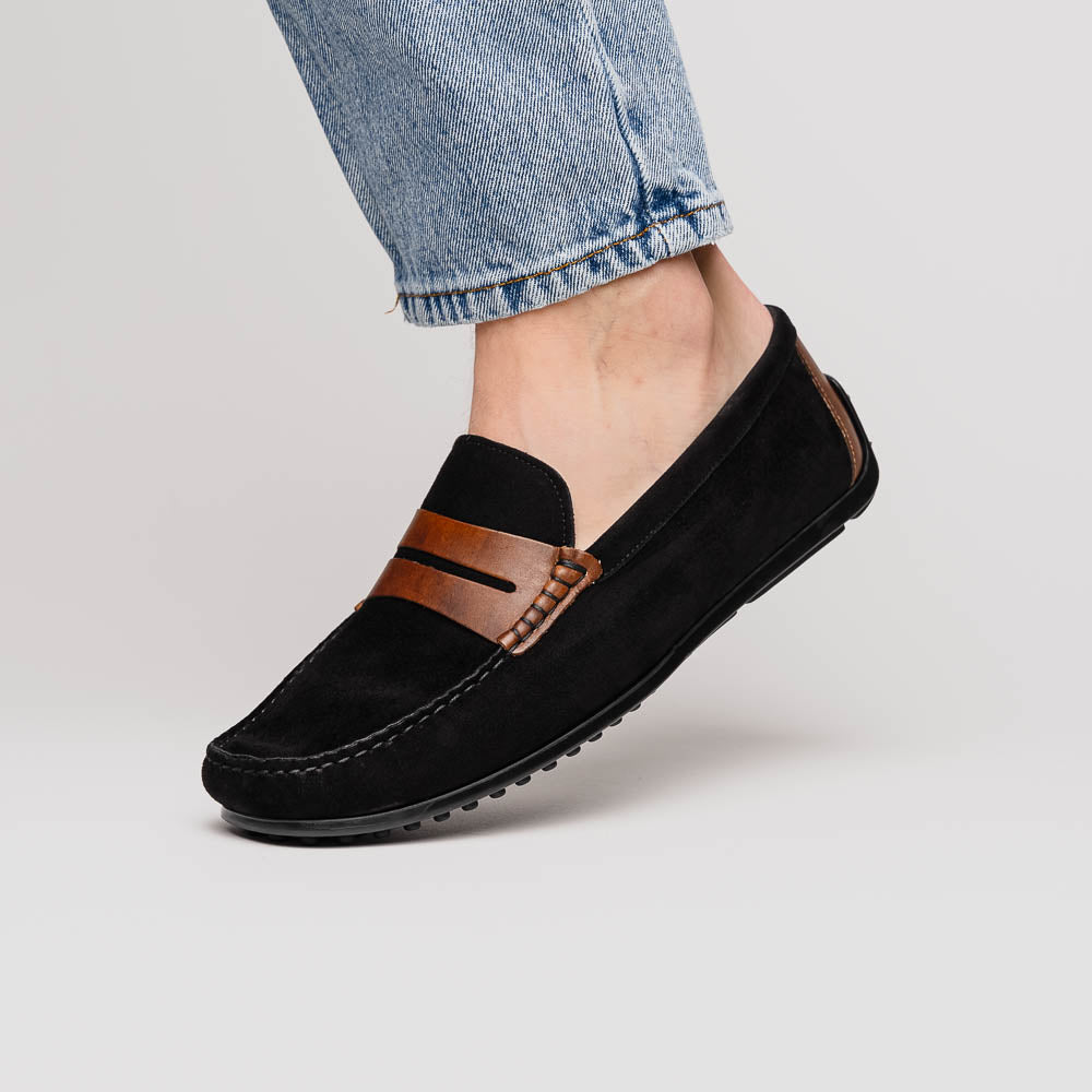 Product view 14 - 36-300-BLK MONZA Sueded Italian Calfskin Driver Black / Chestnut - Zelli Italia