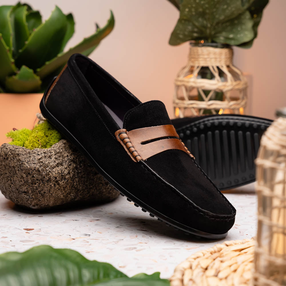 Product view 8 - 36-300-BLK MONZA Sueded Italian Calfskin Driver Black / Chestnut - Zelli Italia