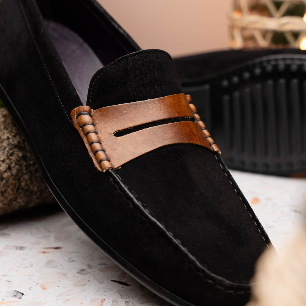 Product view 9 - 36-300-BLK MONZA Sueded Italian Calfskin Driver Black / Chestnut - Zelli Italia