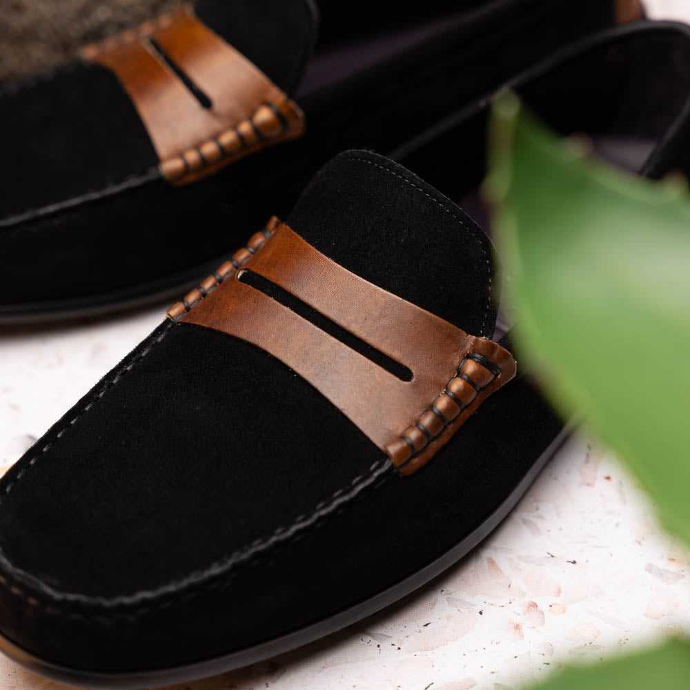 Product view 10 - 36-300-BLK MONZA Sueded Italian Calfskin Driver Black / Chestnut - Zelli Italia
