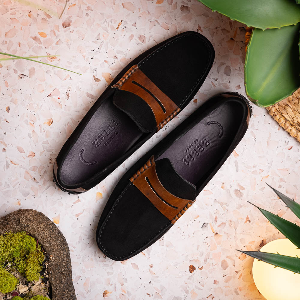 Product view 11 - 36-300-BLK MONZA Sueded Italian Calfskin Driver Black / Chestnut - Zelli Italia