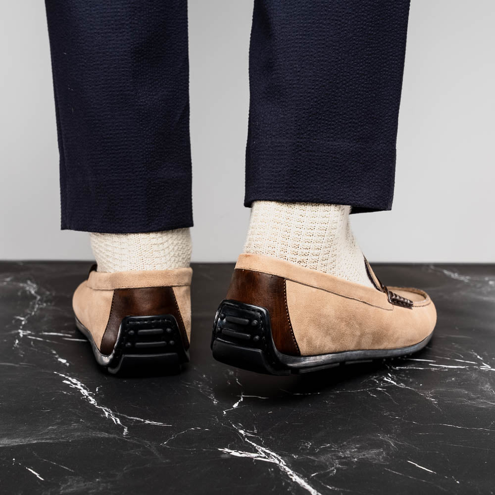 Product view 12 - 36-300-BON MONZA Sueded Italian Calfskin Driver Bone / Chestnut - Zelli Italia